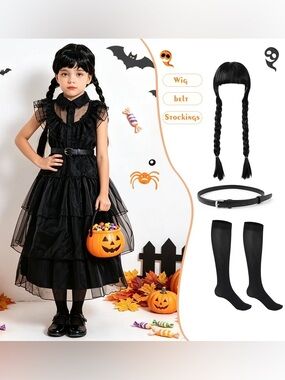 Little Girls Halloween Costume, Wednesday Inspired Costume Girls Ages 5-6 year
